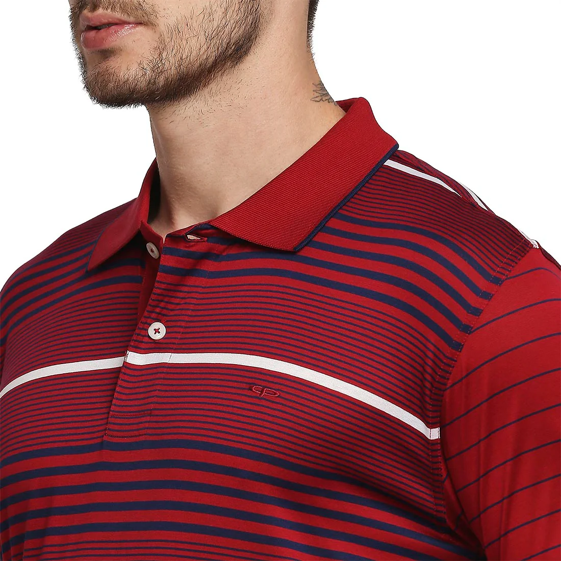 Men Red Tailored Fit Stripe Cotton Half Sleeve T-Shirt - Image 6