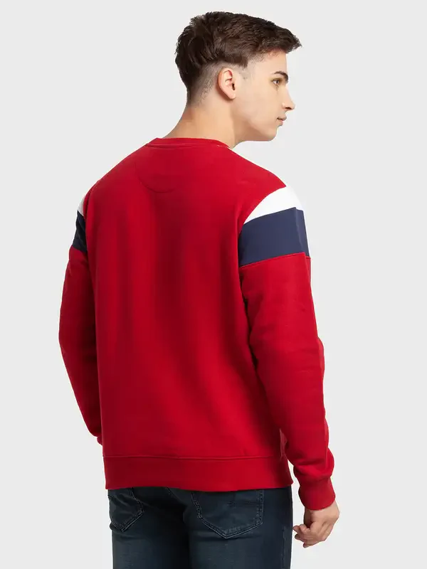 Men Red Tailored Fit Stripe Cotton Polyester Blend Full Sleeve Henley Neck Collar Sweatshirts - Image 4