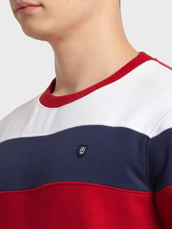 Men Red Tailored Fit Stripe Cotton Polyester Blend Full Sleeve Henley Neck Collar Sweatshirts - Image 6