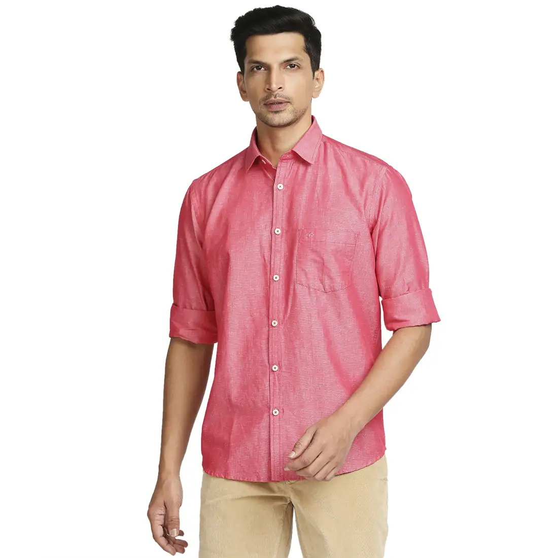 Colorplus Men Pink Warp Chambray Tailored Fit Cotton Blend Casual Shirt