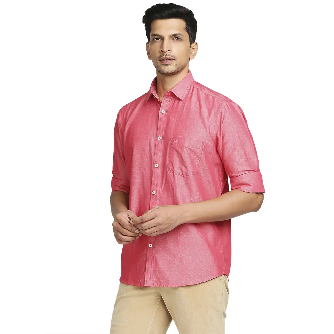 Colorplus Men Pink Warp Chambray Tailored Fit Cotton Blend Casual Shirt - Image 3