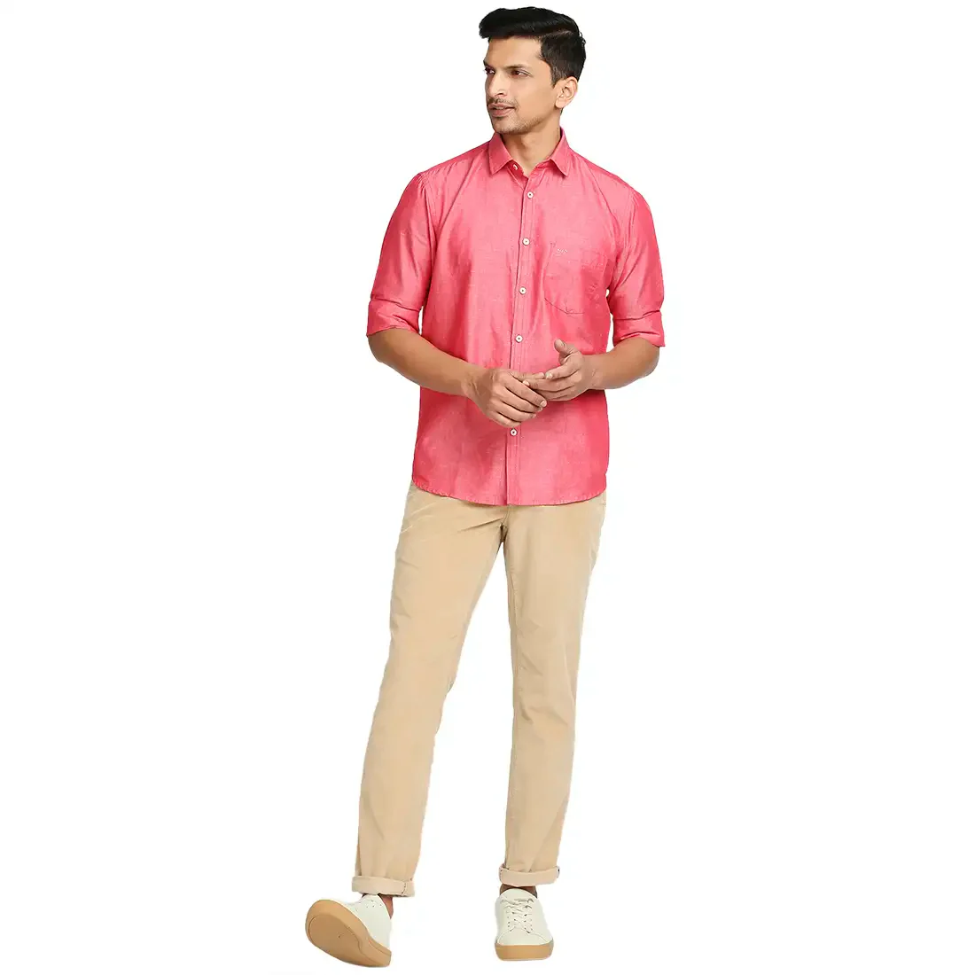 Colorplus Men Pink Warp Chambray Tailored Fit Cotton Blend Casual Shirt - Image 5