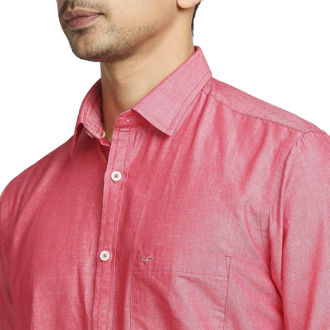 Colorplus Men Pink Warp Chambray Tailored Fit Cotton Blend Casual Shirt - Image 6