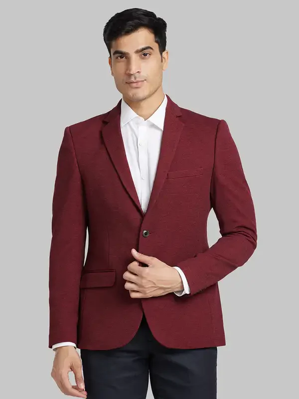 Men Red Urban Fit Print Terylene Spandex Blend Jackets