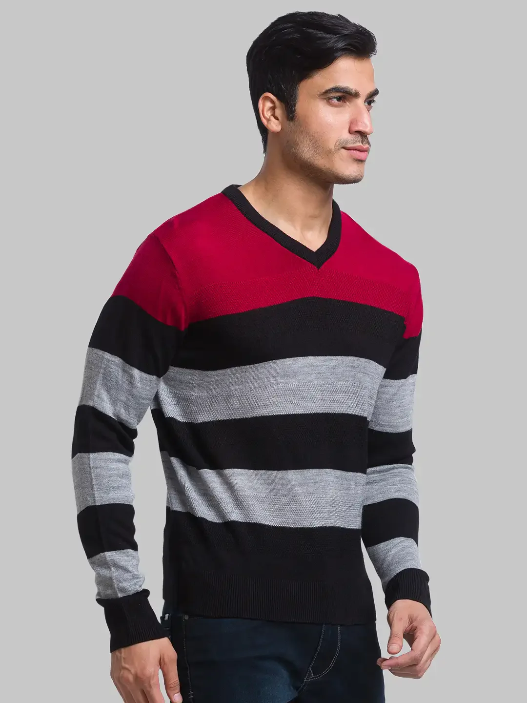 Men Red Yarn Dyed Acrylic Full Sleeve Sweaters - Image 2