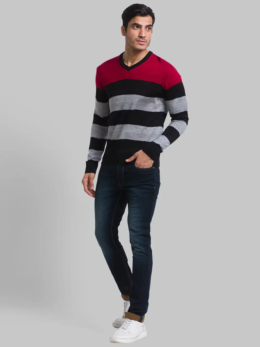 Men Red Yarn Dyed Acrylic Full Sleeve Sweaters - Image 5