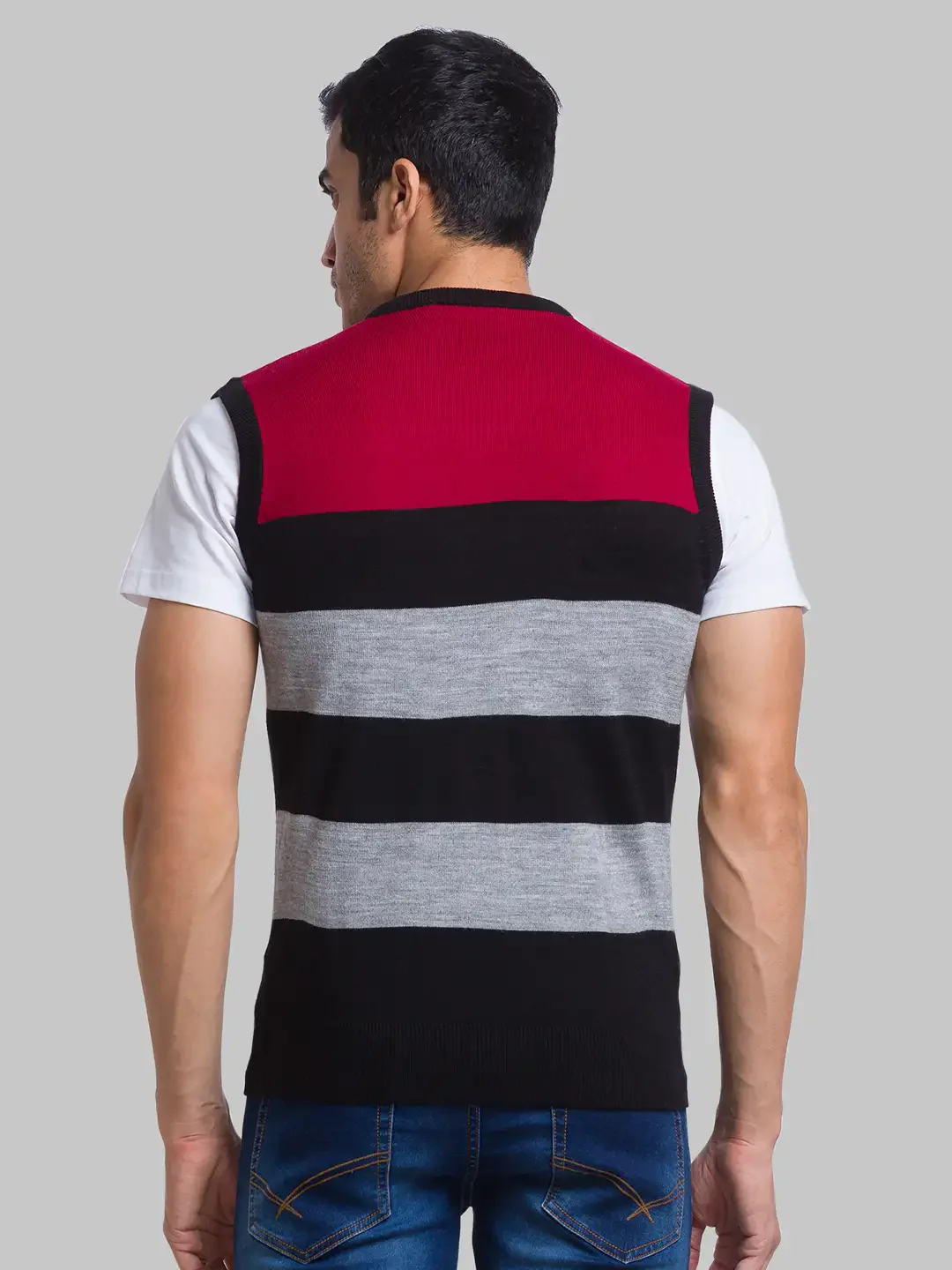 Men Red Yarn Dyed Acrylic Sleeveless Sweaters - Image 4