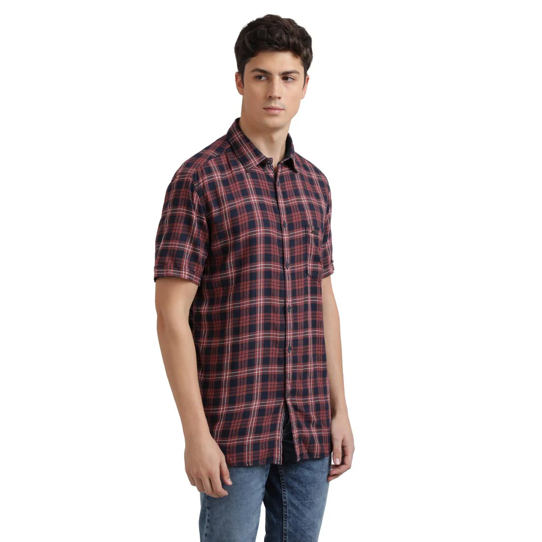 Men Slim Fit Red Shirt - Image 2