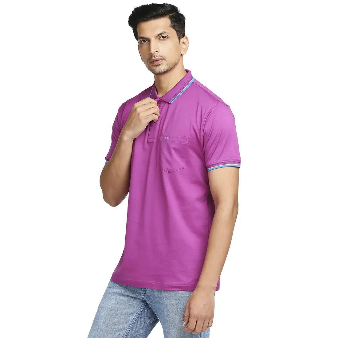 Men Violet Classic Fit Solid Cotton Half Sleeve T-Shirt - Image 3
