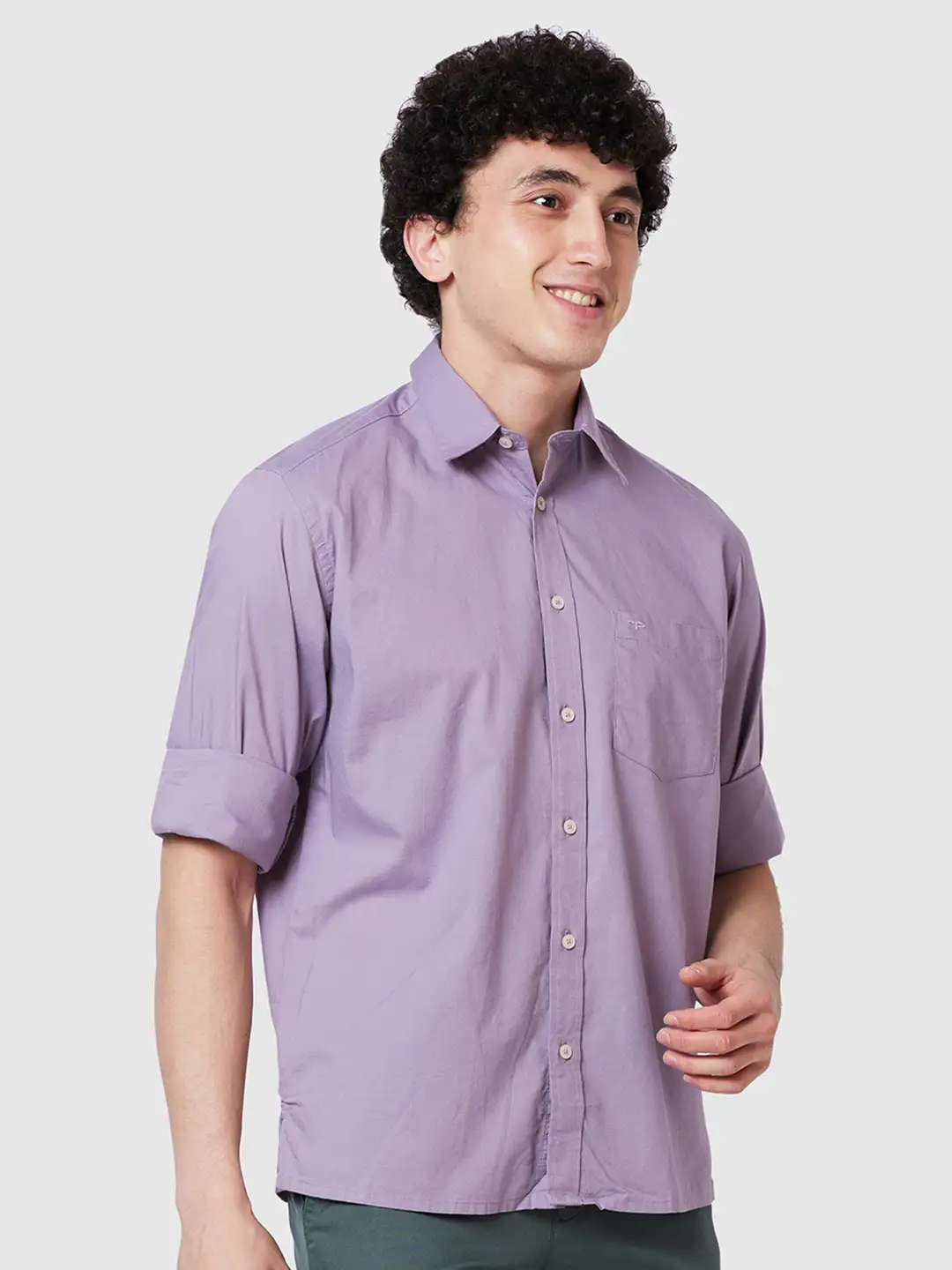 Men Violet Comfort Fit Solid Cotton Full Sleeve Shirts - Image 2