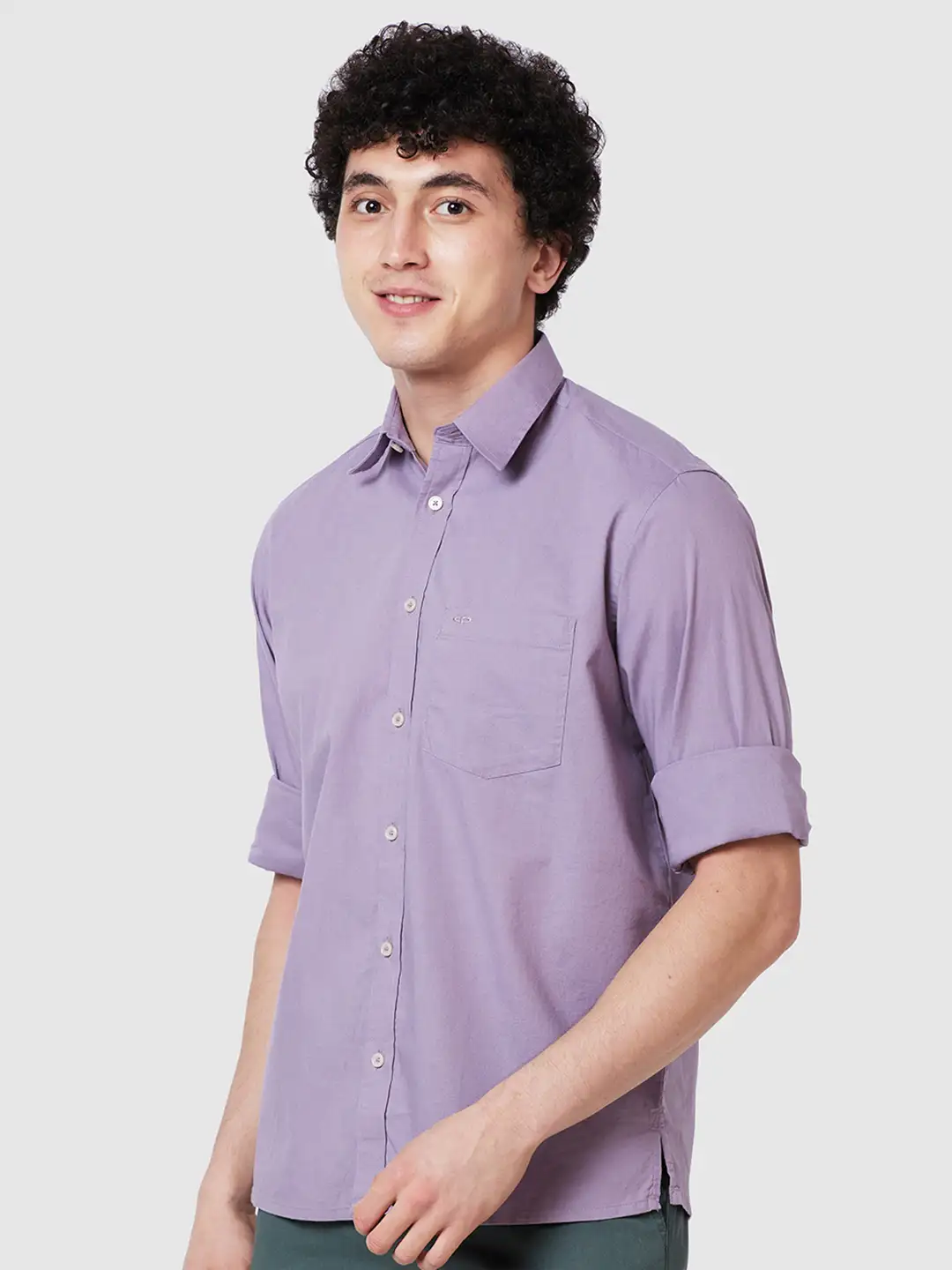 Men Violet Comfort Fit Solid Cotton Full Sleeve Shirts - Image 3