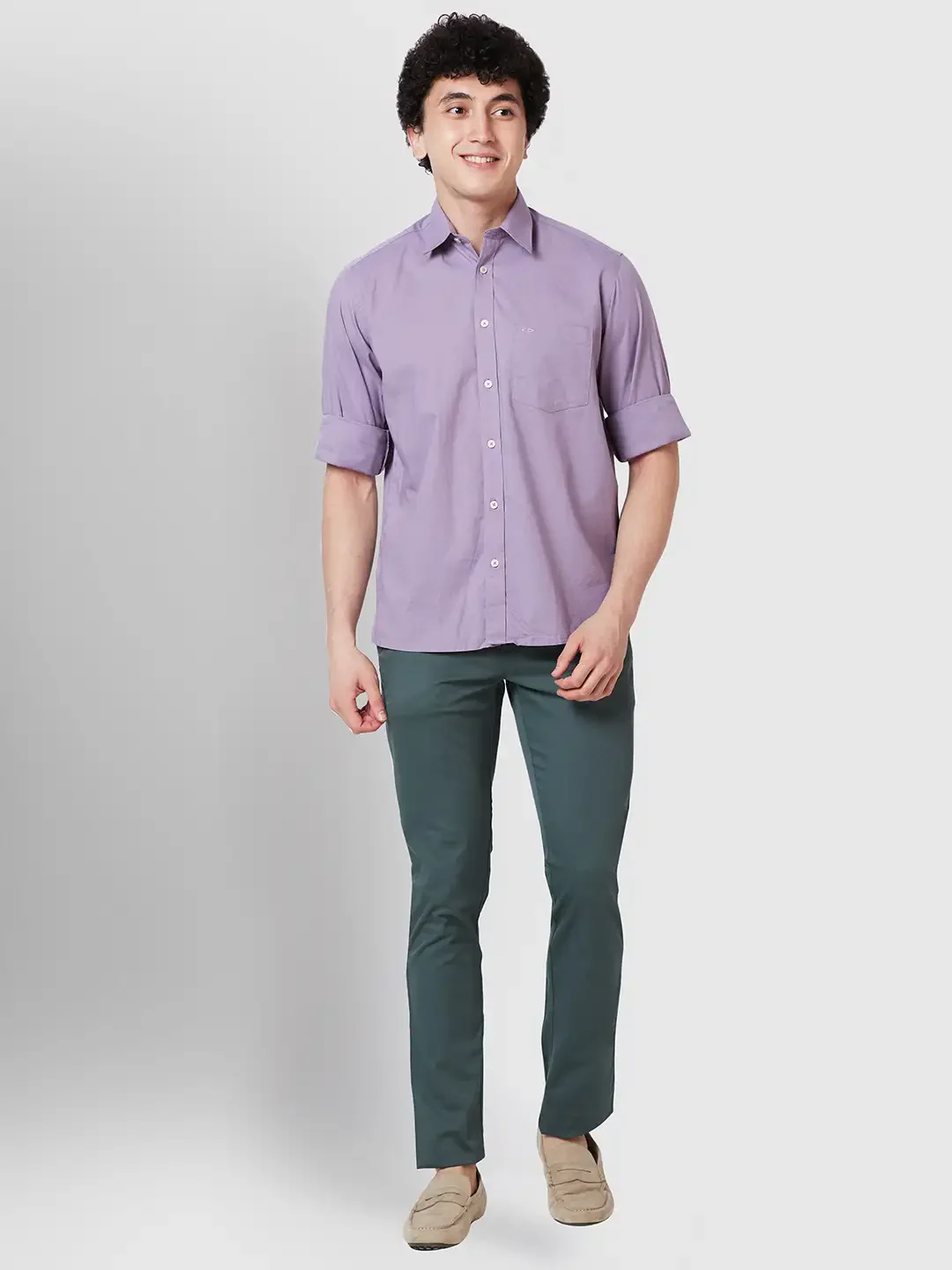 Men Violet Comfort Fit Solid Cotton Full Sleeve Shirts - Image 5