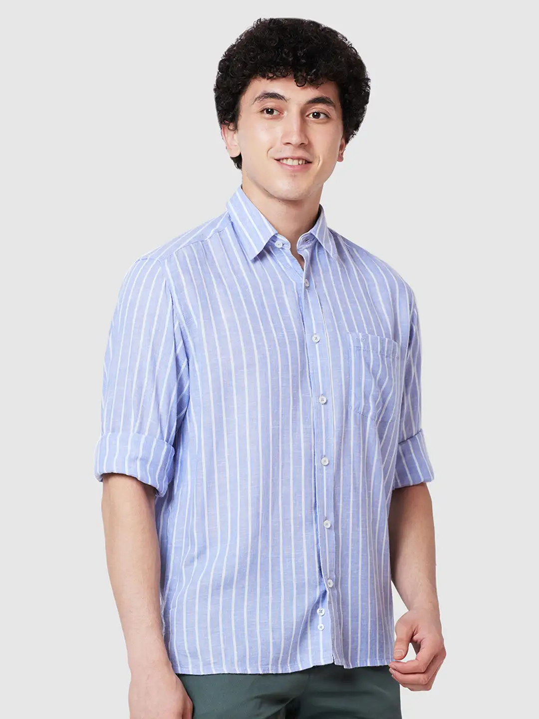 Men Violet Comfort Fit Stripe Viscose Blend Full Sleeve Shirts - Image 2