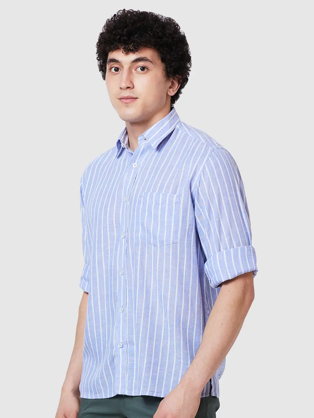 Men Violet Comfort Fit Stripe Viscose Blend Full Sleeve Shirts - Image 3