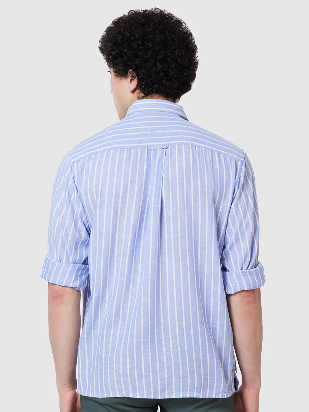 Men Violet Comfort Fit Stripe Viscose Blend Full Sleeve Shirts - Image 4