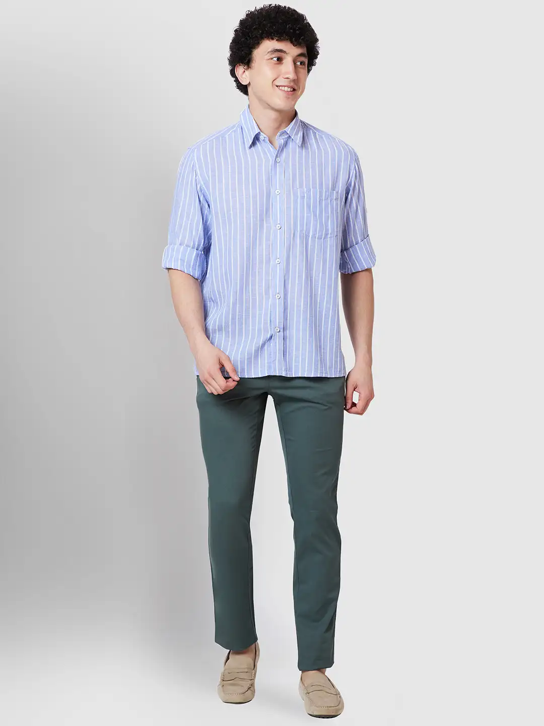 Men Violet Comfort Fit Stripe Viscose Blend Full Sleeve Shirts - Image 5