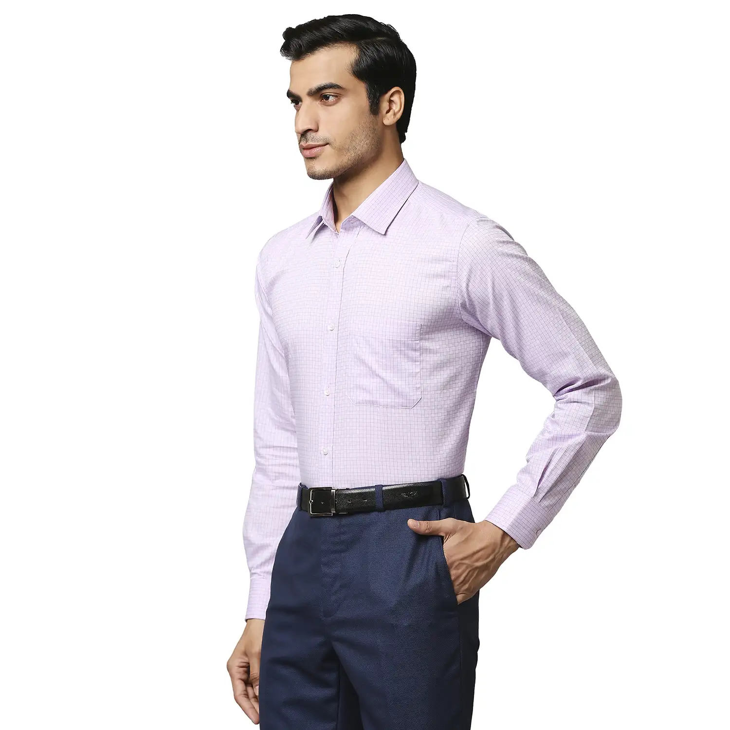 Men Violet Contemporary Fit Checks Cotton Full Sleeve Shirts - Image 3