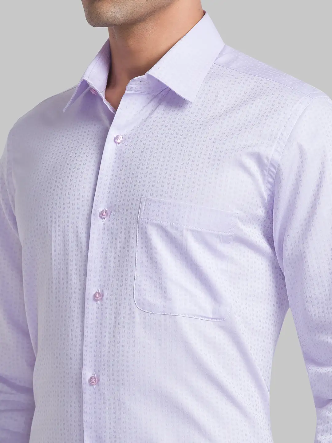 Men Violet Contemporary Fit Jacquard Cotton Cutaway Collar Shirts - Image 6
