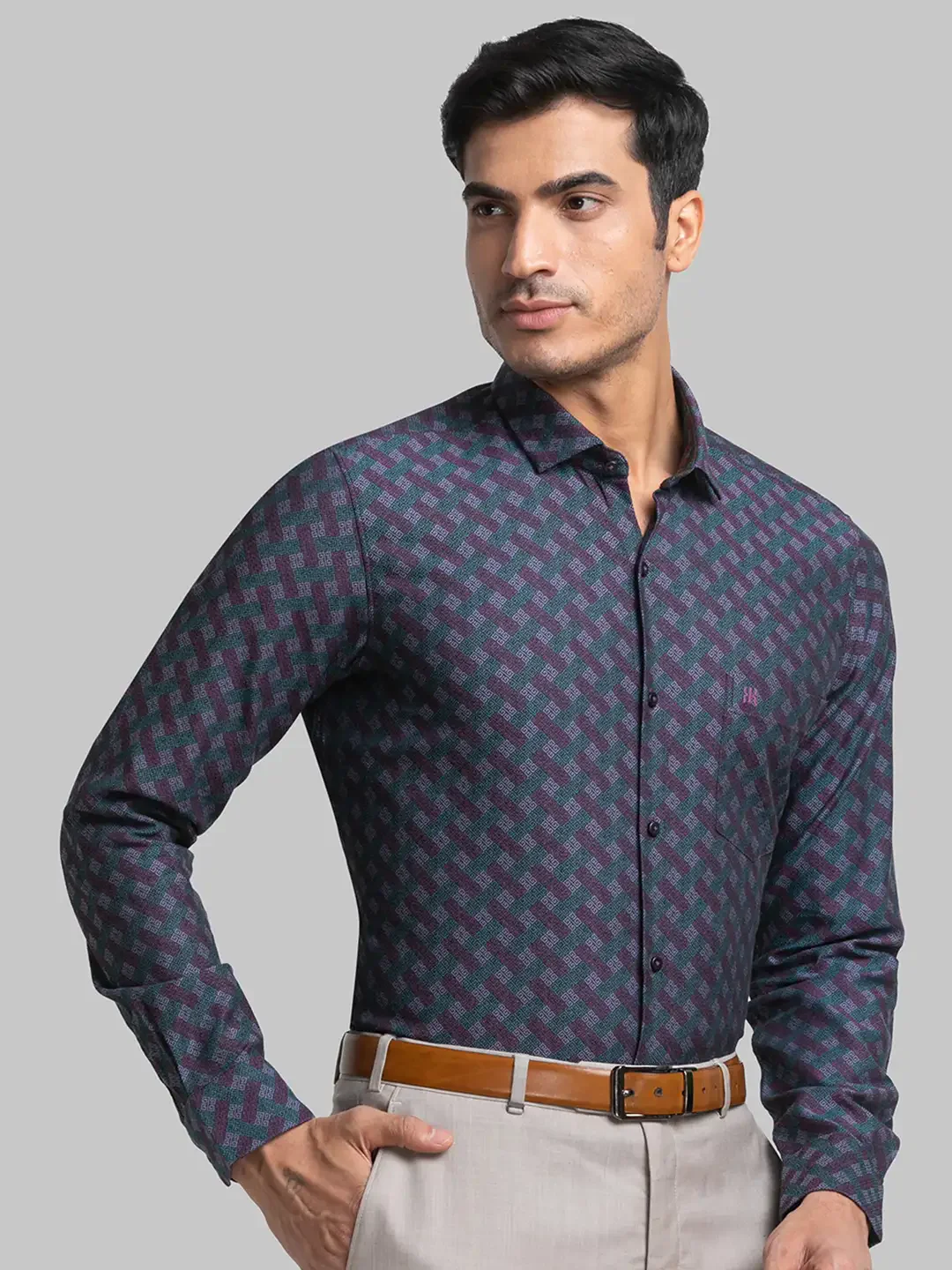 Men Violet Contemporary Fit Jacquard Cotton Shirts - Image 2