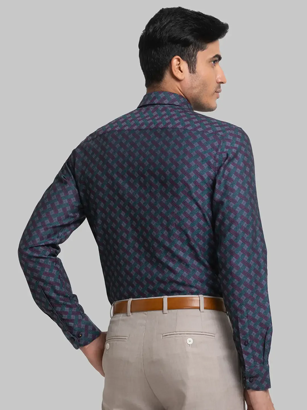 Men Violet Contemporary Fit Jacquard Cotton Shirts - Image 4