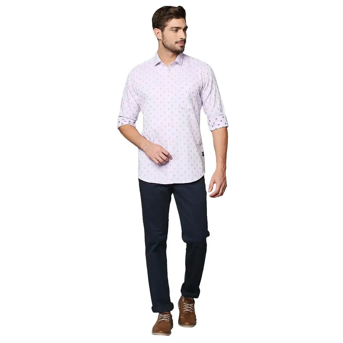 Raymond Men Purple Jacquard Contemporary Fit Cotton Casual Shirt - Image 5