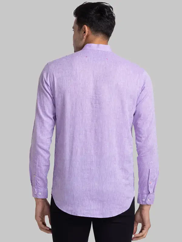 Men Violet Contemporary Fit Solid Cotton Blend Mandarin Collar Shirts - Image 4