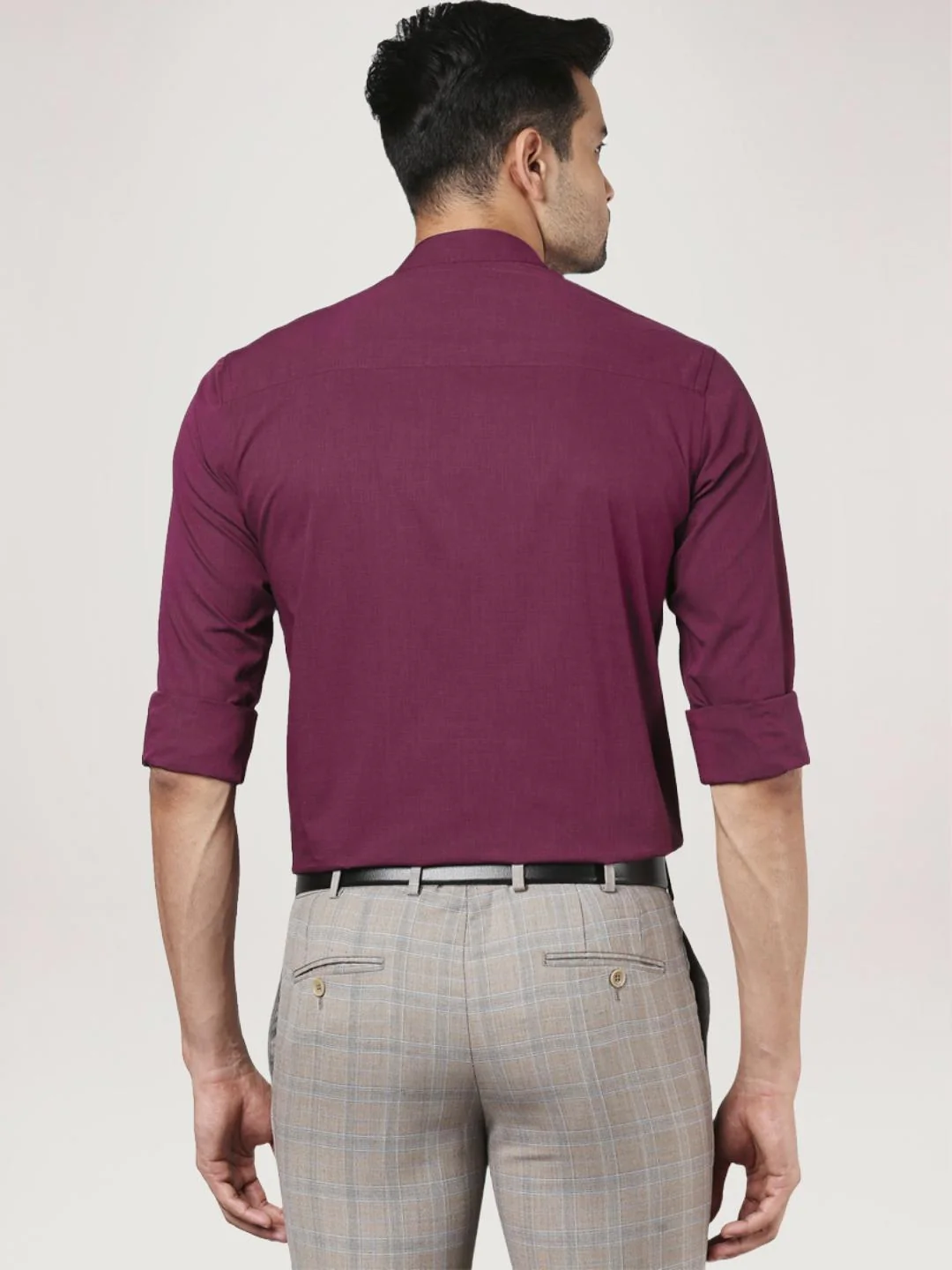 Men Violet Contemporary Fit Solid Cotton Full Sleeve Shirts - Image 2