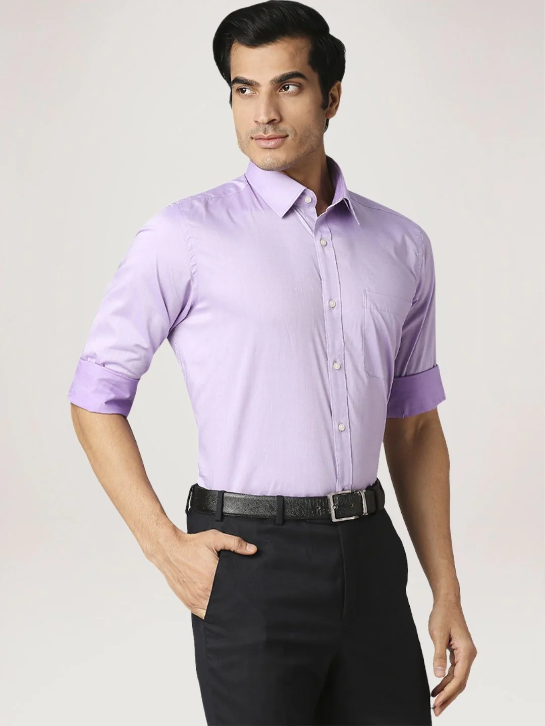 Men Violet Contemporary Fit Solid Cotton Full Sleeve Shirts - Image 4