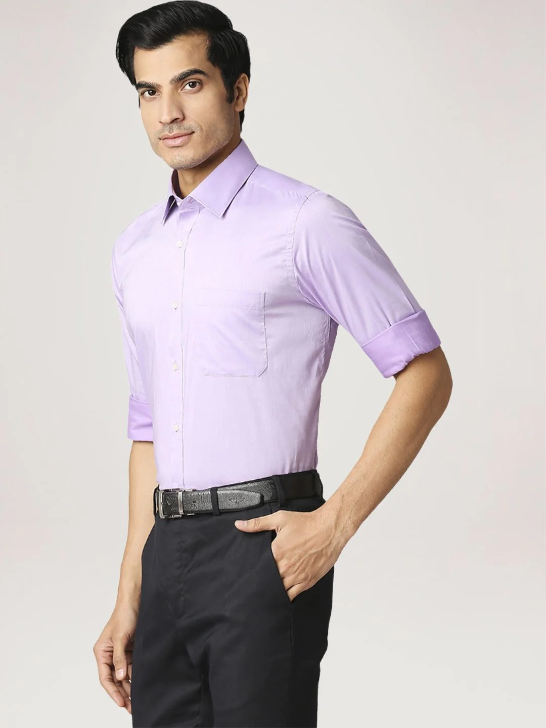 Men Violet Contemporary Fit Solid Cotton Full Sleeve Shirts - Image 5