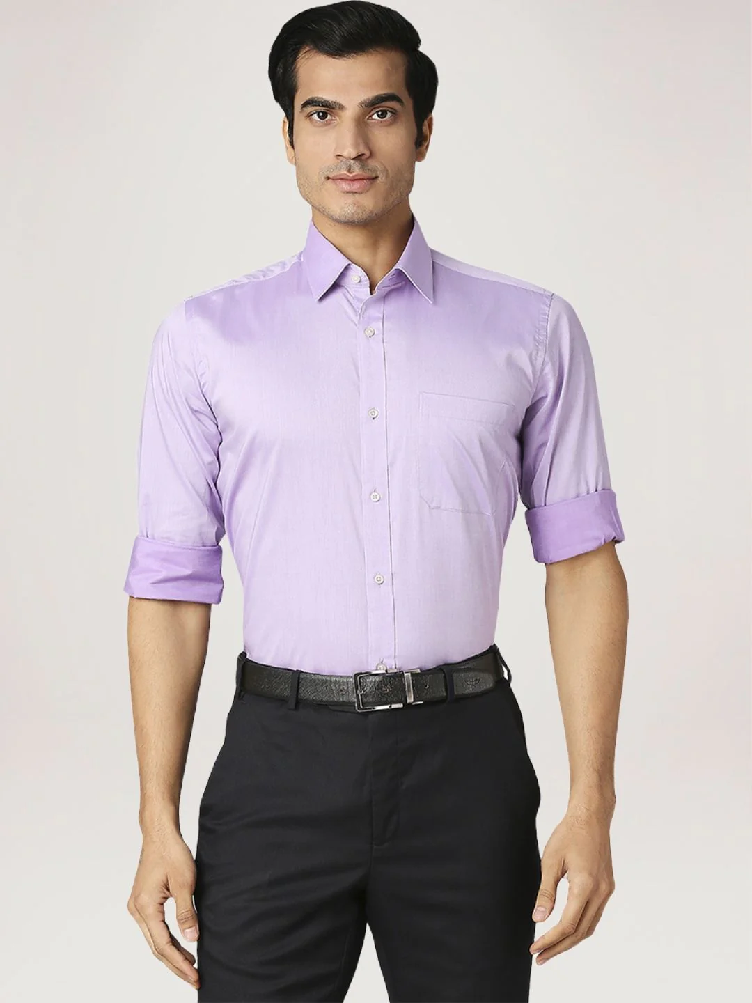 Men Violet Contemporary Fit Solid Cotton Full Sleeve Shirts - Image 6