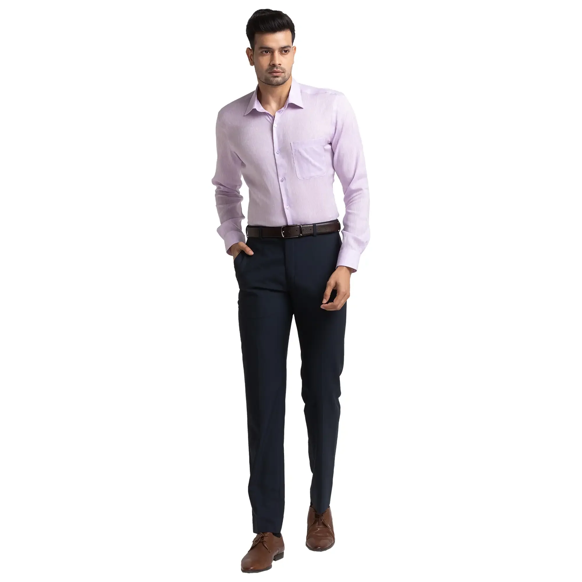 Raymond Men Purple Solid Contemporary Fit Linen Formal Shirt - Image 5