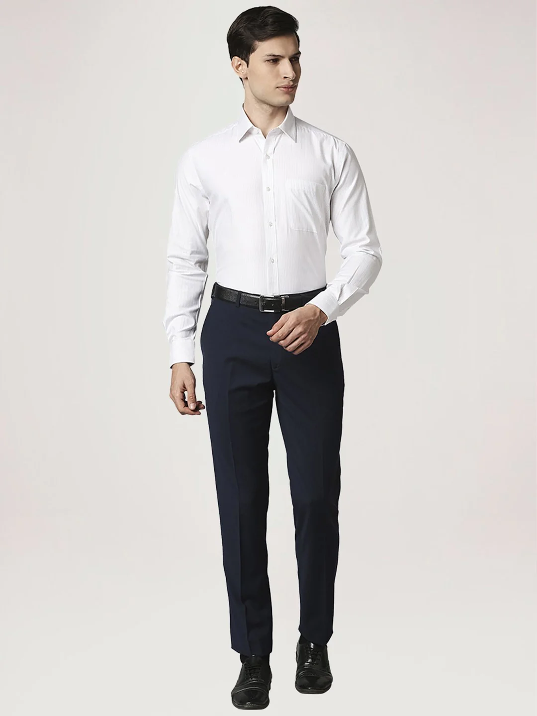 Men Violet Contemporary Fit Stripe Cotton Full Sleeve Shirts