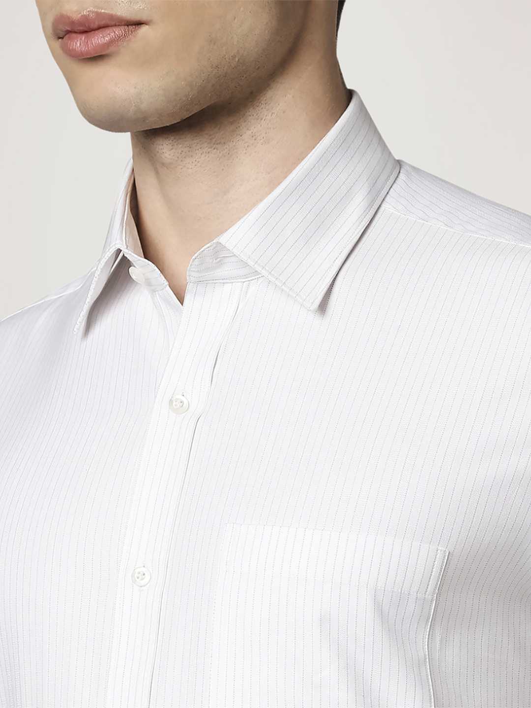 Men Violet Contemporary Fit Stripe Cotton Full Sleeve Shirts - Image 2