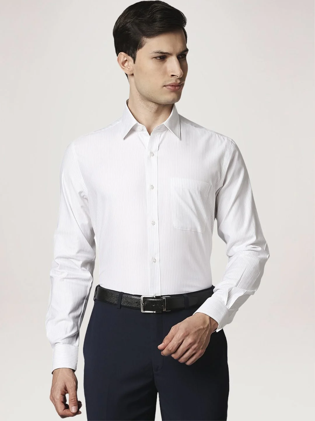 Men Violet Contemporary Fit Stripe Cotton Full Sleeve Shirts - Image 4