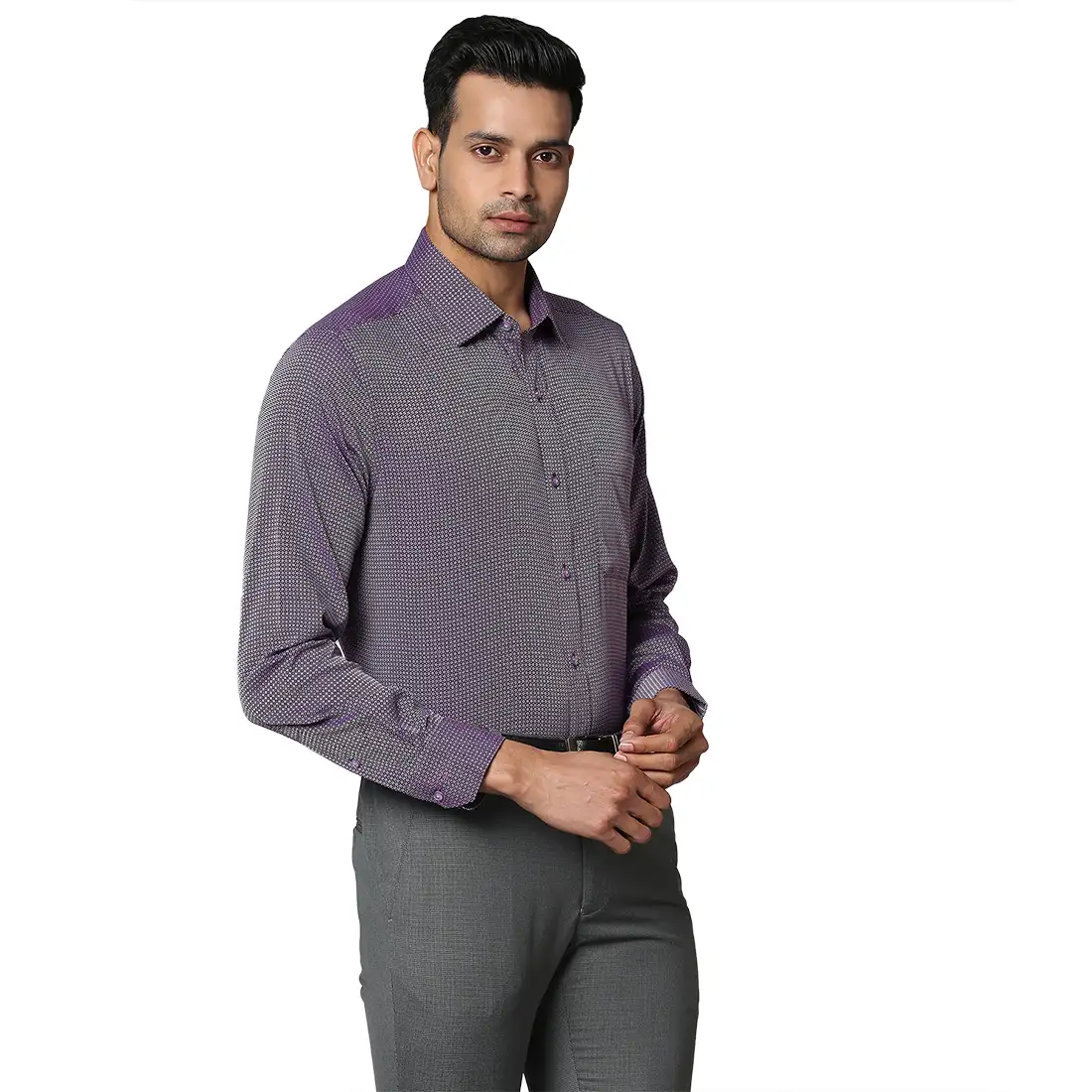 Men Violet Contemporary Fit Structure Cotton Full Sleeve Shirts - Image 2