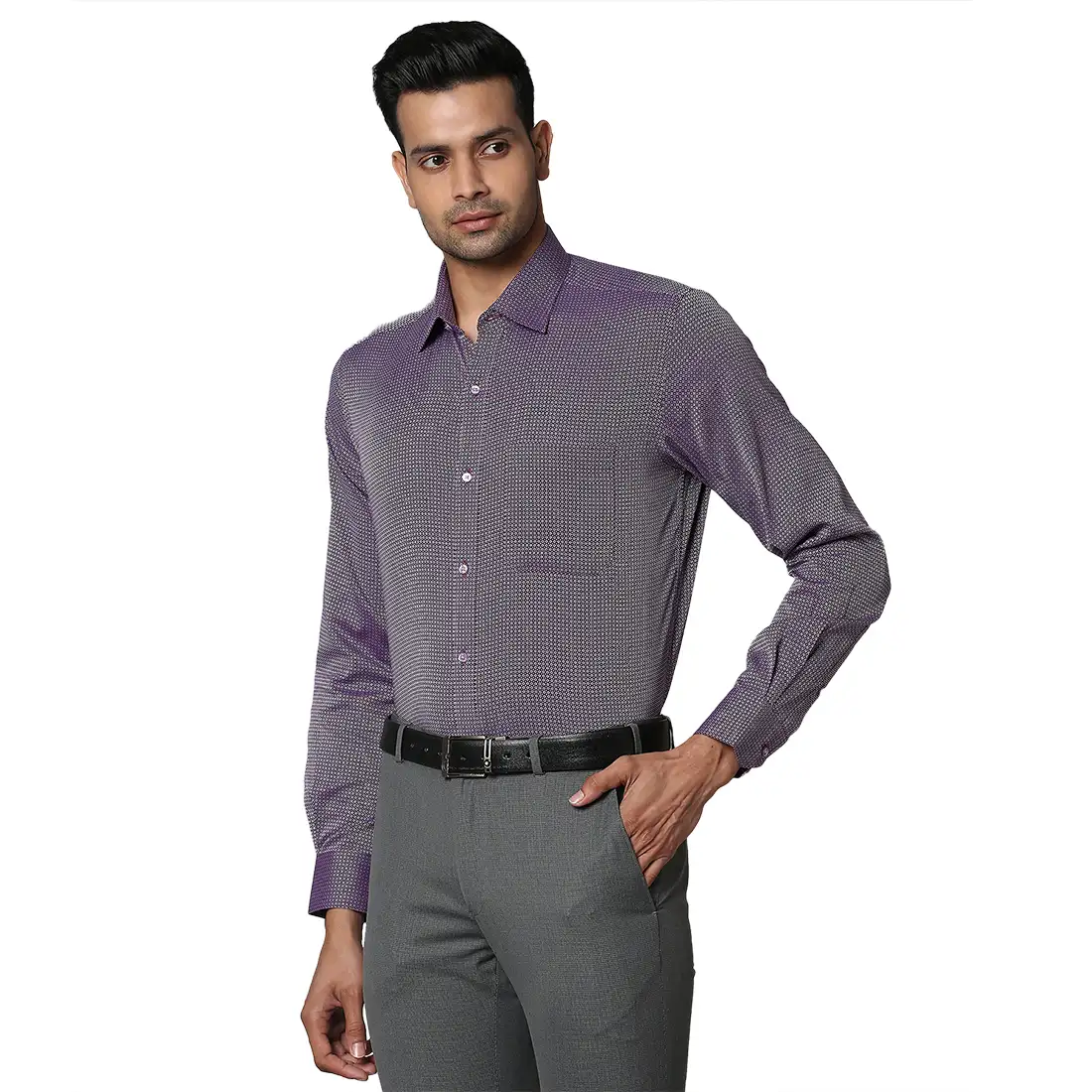 Men Violet Contemporary Fit Structure Cotton Full Sleeve Shirts - Image 3