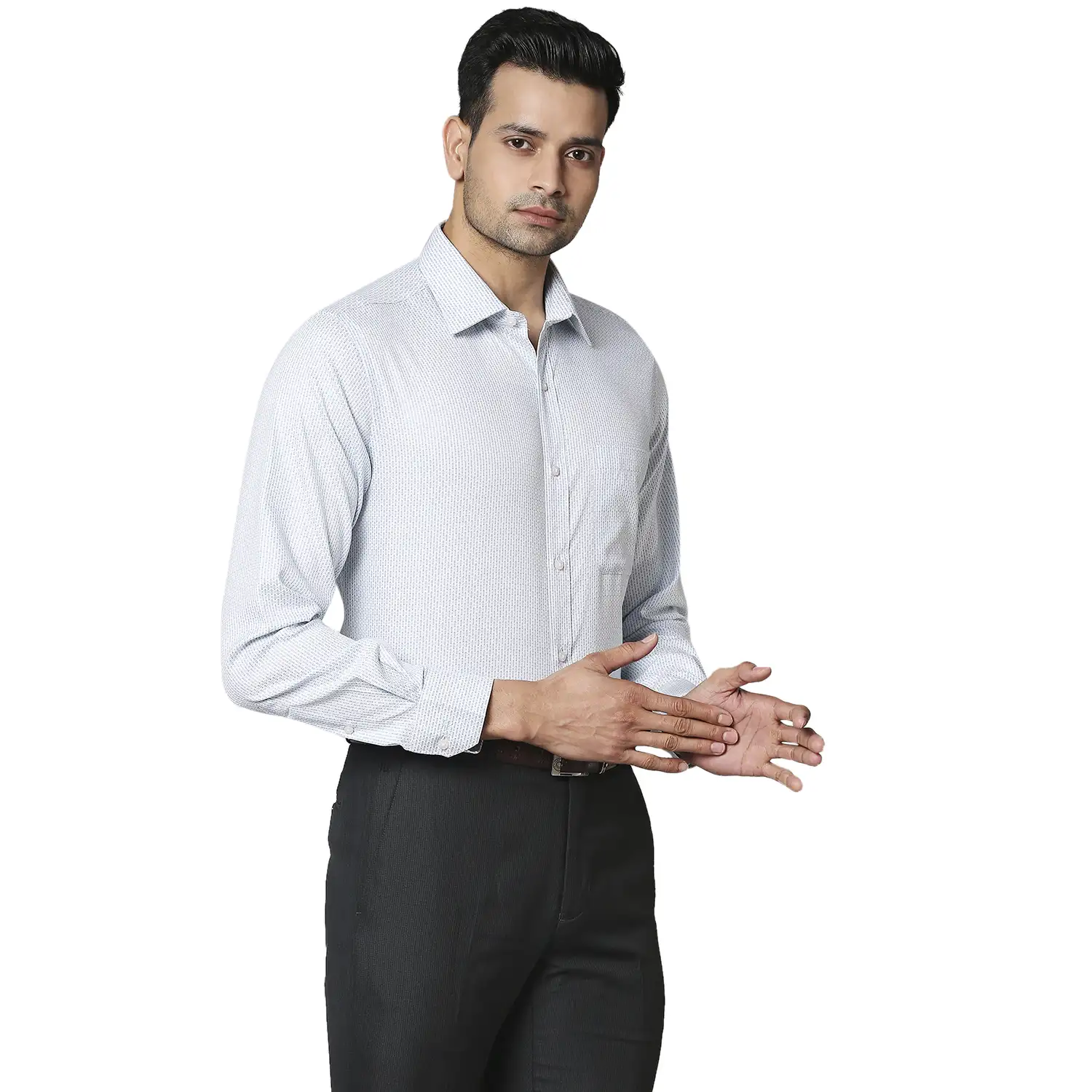 Raymond Men Blue Structured Contemporary Fit Cotton Formal Shirt - Image 2