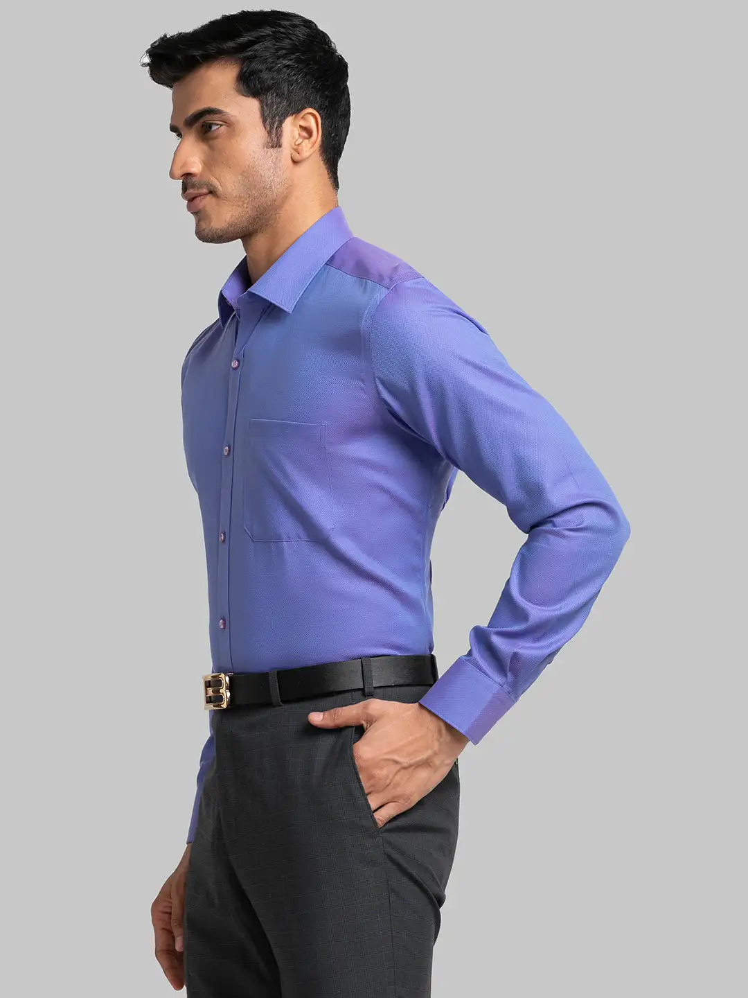 Men Violet Contemporary Fit Structure Cotton Full Sleeve Shirts - Image 3