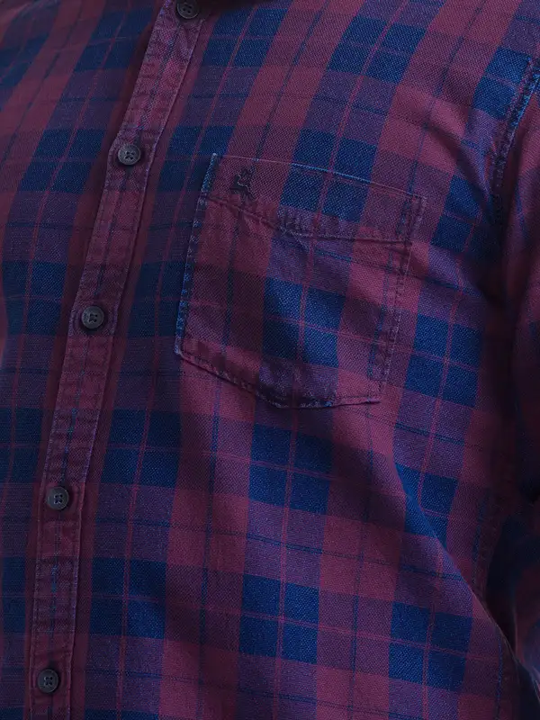 Men Violet Slim Fit Checks Cotton Full Sleeve Shirts - Image 7