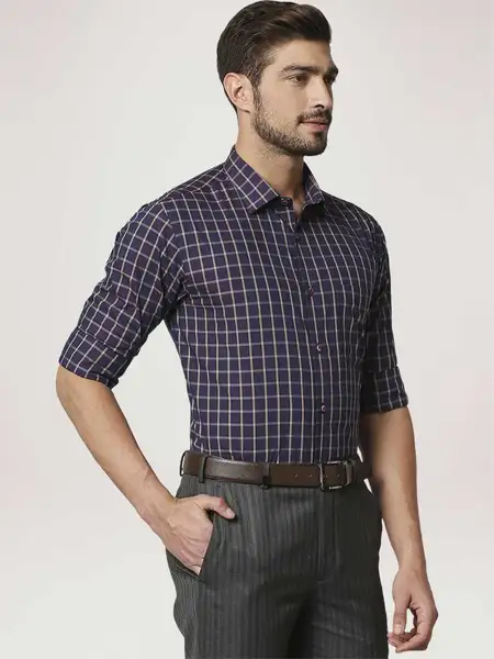 Men Violet Slim Fit Checks Cotton Shirts - Image 5