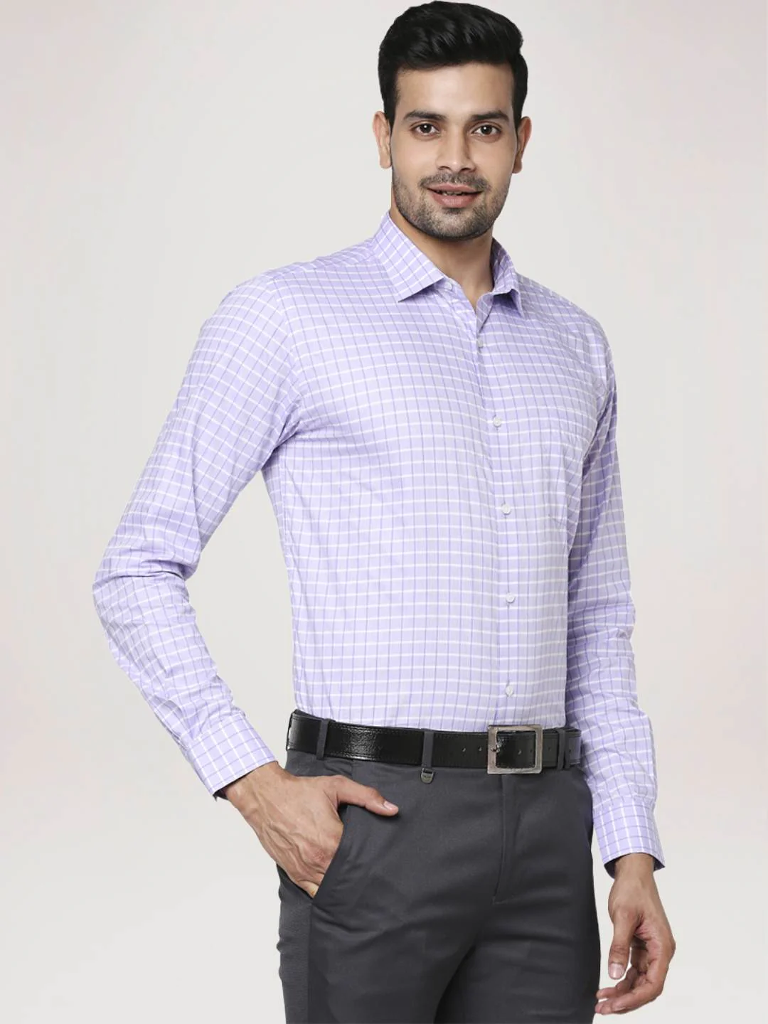 Men Violet Slim Fit Checks Cotton Shirts - Image 6