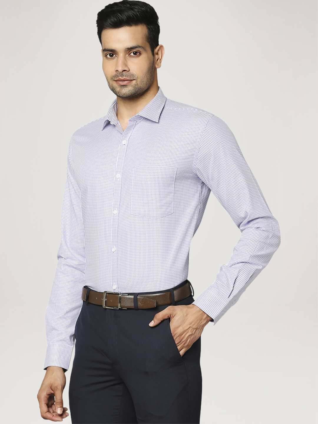 Men Violet Slim Fit Checks Cotton Shirts - Image 4
