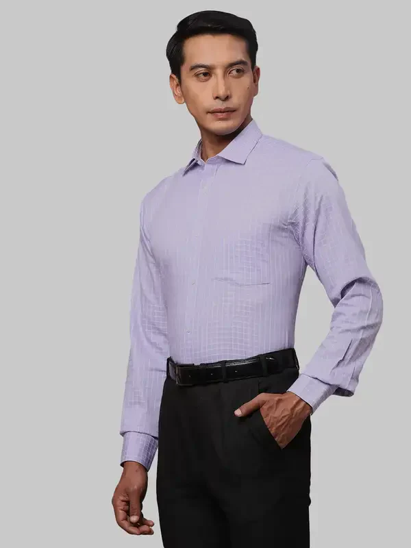 Men Violet Slim Fit Checks Cotton Shirts - Image 3