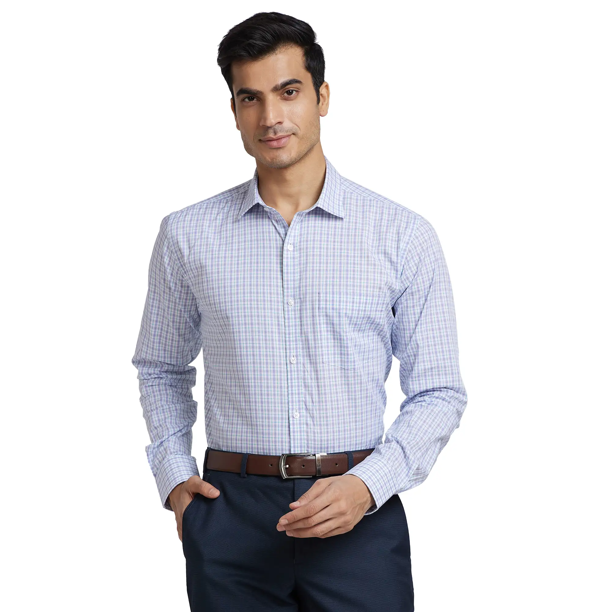 Men Violet Slim Fit Checks Cotton Shirts