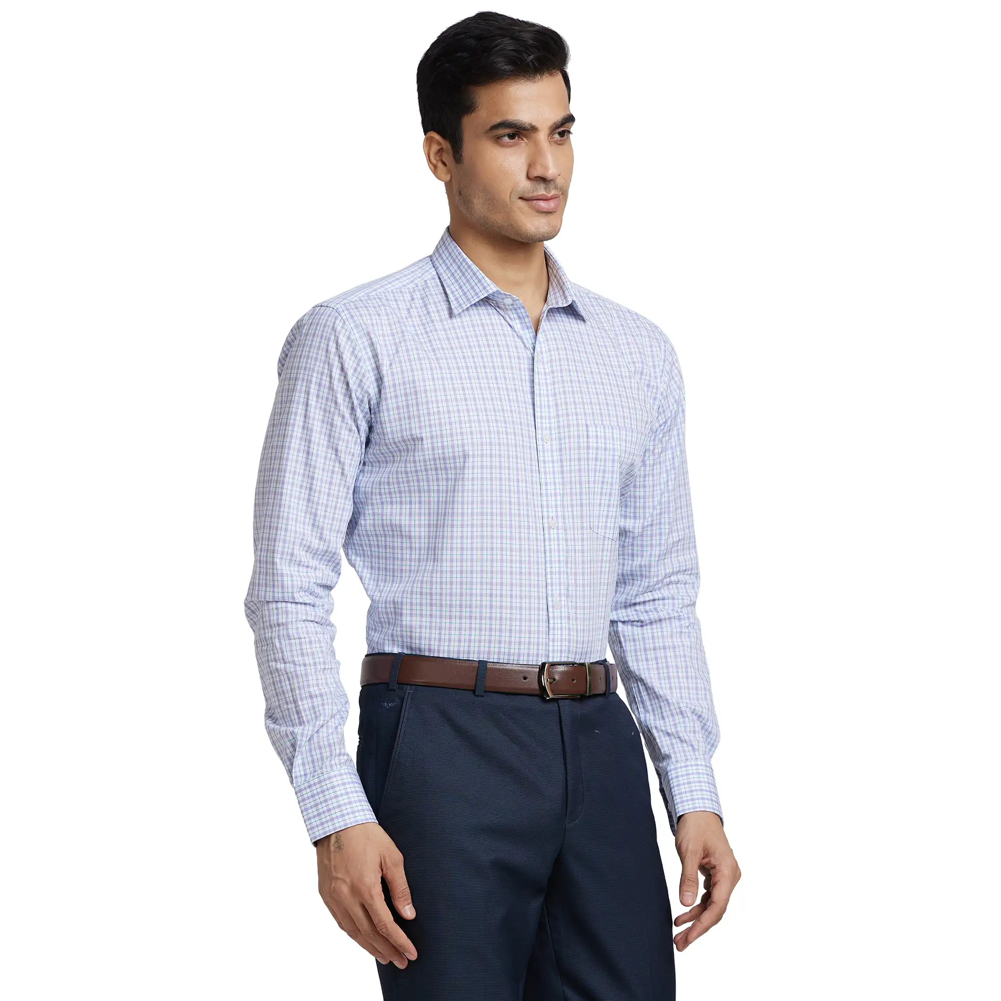 Men Violet Slim Fit Checks Cotton Shirts - Image 2