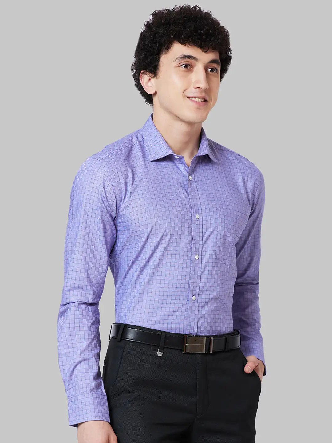 Men Violet Slim Fit Checks Cotton Shirts - Image 2