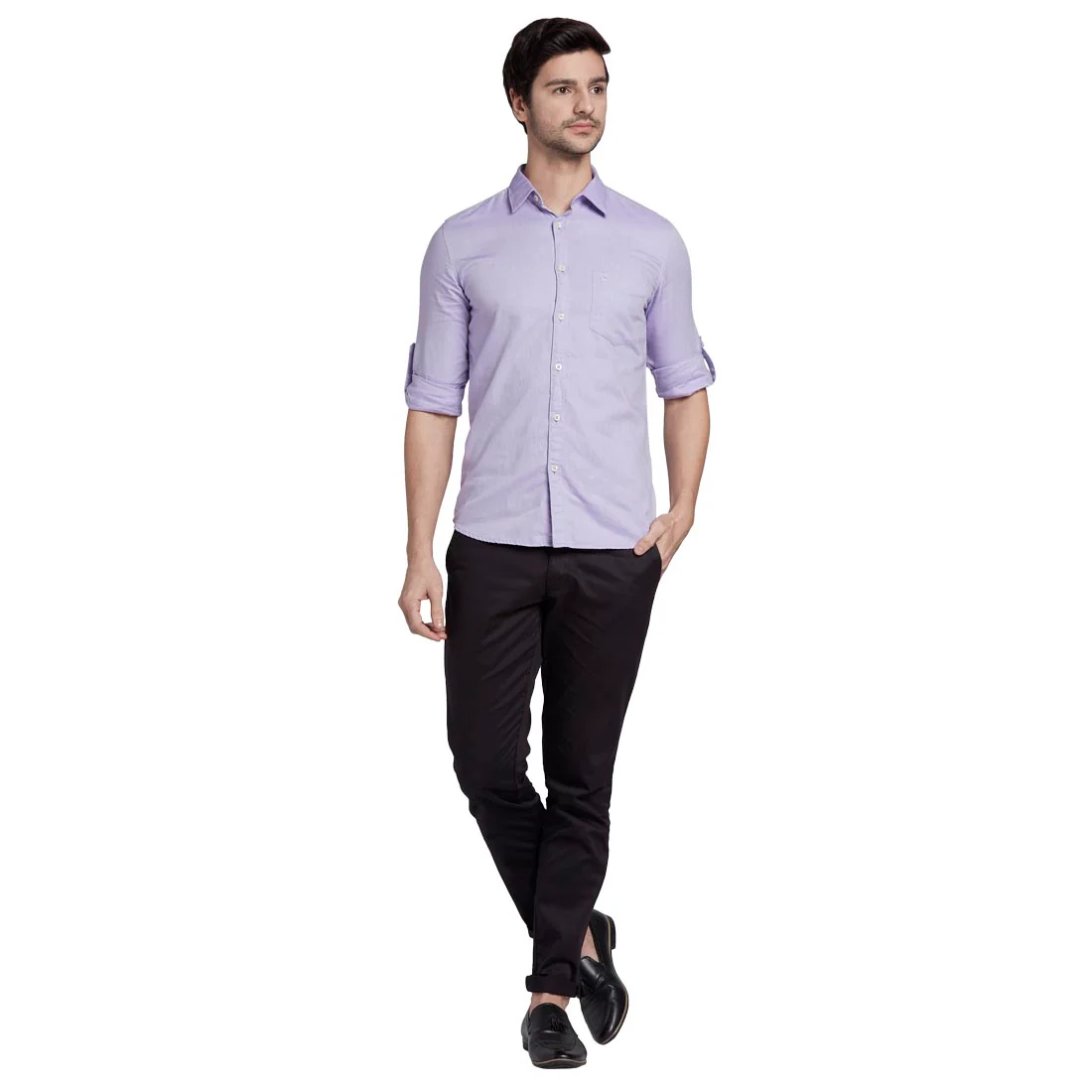 Men Violet Slim Fit Oxford Cotton Full Sleeve Shirts - Image 5