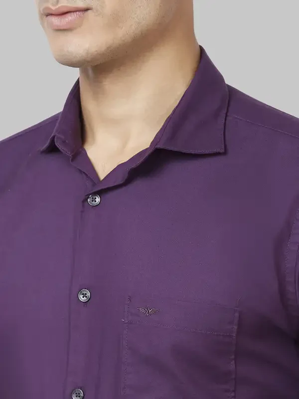 Men Violet Slim Fit Solid Cotton Cut Away Collar Shirts - Image 6