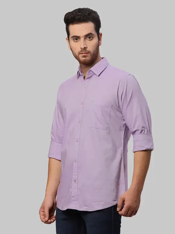 Men Violet Slim Fit Solid Cotton Shirts - Image 3