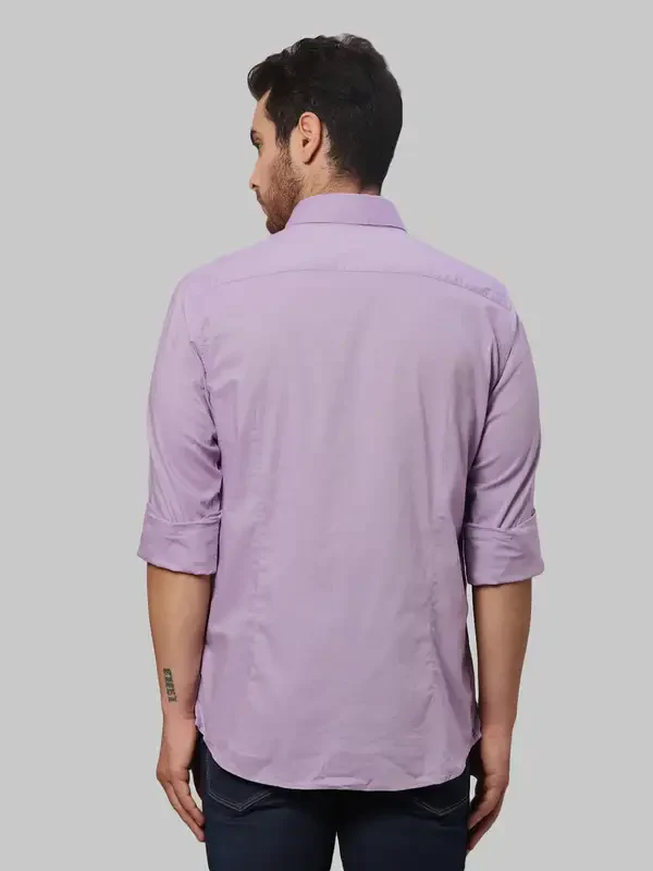 Men Violet Slim Fit Solid Cotton Shirts - Image 4